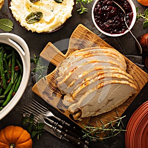 Sliced roasted tukey breast for Thanksgiving or Christmas photo