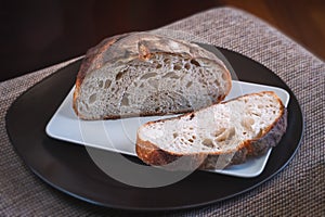 Sliced round sourdough bread