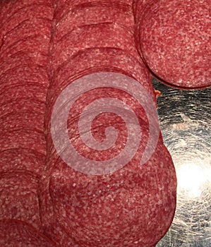 Sliced salami sausage