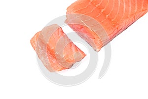 Sliced salmon fillet isolated on white background.