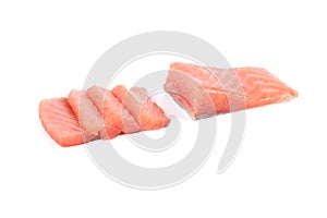 Sliced salmon fillet isolated on white background.