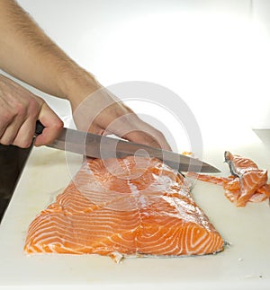 Sliced salmon processing