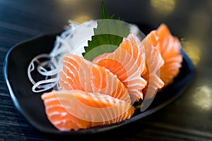Sliced salmon sashimi, Japanese raw food delicious menu, famous fish from Norway photo