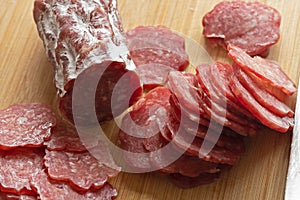 Sliced sausage close up