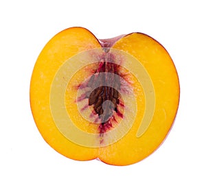 Sliced slices of fresh ripe peach on white background