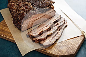 Sliced slowly cooked brisket