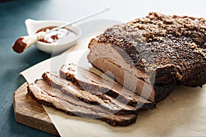 Sliced slowly cooked brisket