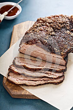 Sliced slowly cooked brisket