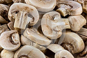 Sliced Small Mushrooms Close Up View