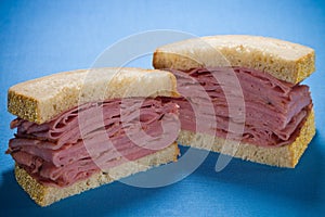 Sliced smoked meat beef sandwich