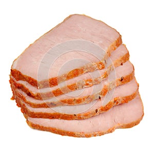 Sliced Smoked Pork Loin Isolated on White Background