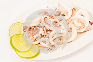 Sliced squid in isolate on white.