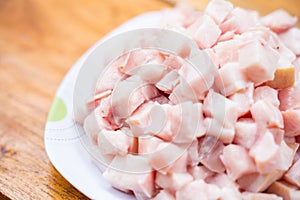 Sliced streaky pork for cooking pork crackling