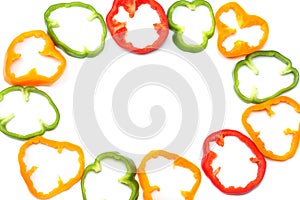 sliced sweet bell pepper isolated on white background. top view