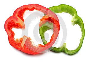 Sliced sweet bell pepper isolated on white background. top view