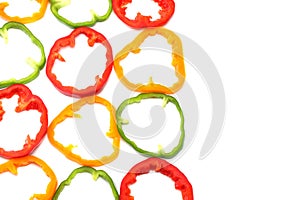 Sliced sweet bell pepper isolated on white background. top view