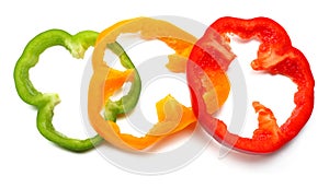 Sliced sweet bell pepper on white background. top view