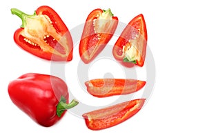 sliced sweet bell pepper on white background. top view