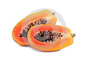 sliced sweet half papaya isolated on white