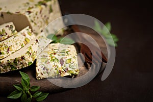 Sliced tahini pistachio halva