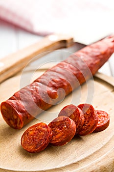 Sliced tasty chorizo sausage