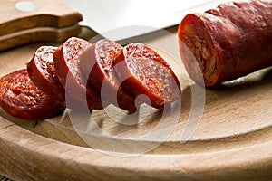 Sliced tasty chorizo sausage