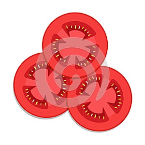 Sliced tomato icon. Grocery store assortment. Healthy nutrition. Vegetables ingredient for dishes. Food concept.