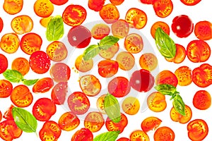 Sliced tomato isolated food frame background