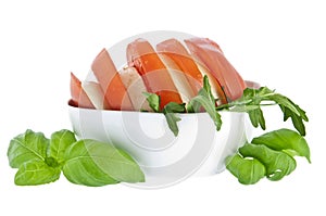 Sliced tomato / mozzarella and fresh basil