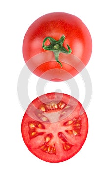 Sliced tomatoe isolated on white background top view