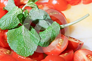 Sliced tomatoes with basil