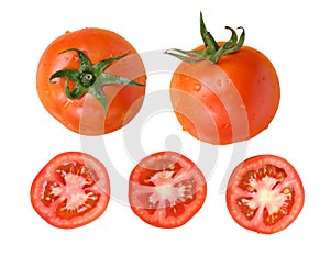 Sliced tomatoes isolated on white background,