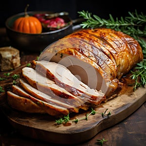 Sliced Turkey on Wooden Cutting Board