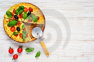 Sliced Vegetable Pizza with Tomato on Copy Space