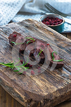 Sliced venison steak