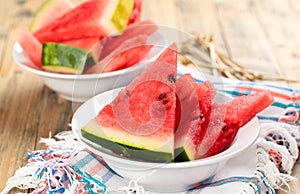 Sliced watermelon in plate.