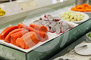 Sliced watermelon in white plant