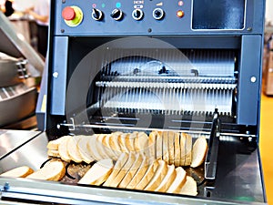 Sliced bread in cutting machine