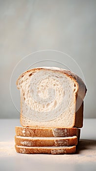 Sliced white bread loaf standing upright on a table., Generated AI