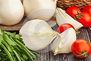 sliced white onions on wood