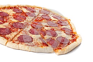 Sliced whole salami pizza