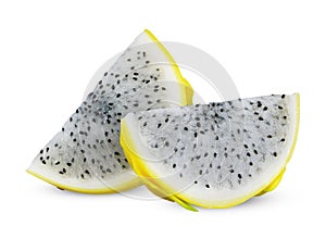 Sliced Yellow dragon fruit isolated on white background