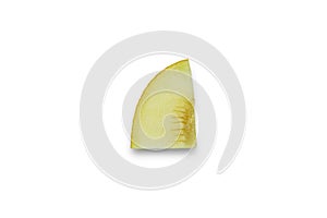 Sliced yellow melon on a white background.