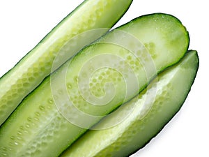 Sliced â€‹â€‹cucumber on a white background. Vegetable isolate. Healthy diet. Cucumber cut lengthwise