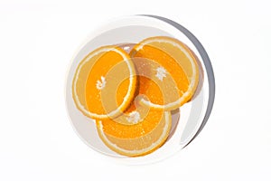 Sliced â€‹â€‹orange on a plate.