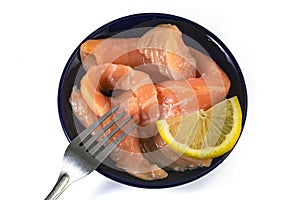 Sliced â€‹â€‹red salmon fish