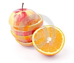 Slices of apples and half orange