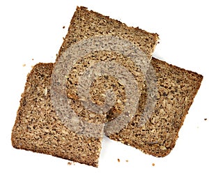 Black bread with linseed isolated and sesame on white background photo