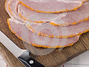 Slices of Boiled Breadcrumbed Ham photo