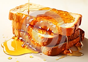 Slices of bread or toast with dripping honey. AI generative